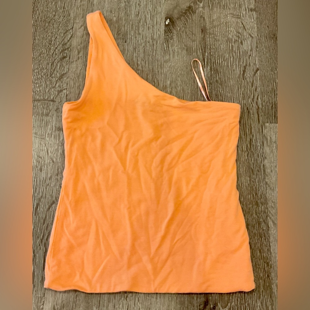 J.Crew Orange One Shoulder Top Asymmetrical Stretch Knit Fitted XS